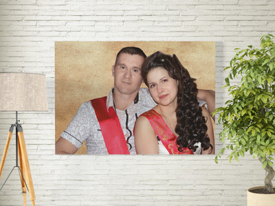 Фотокартина на холсте 80х60см «Свидетели-молодожены» — фото