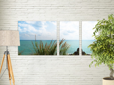 Модульные картины на холсте 3шт. «Камыш и море» — фото