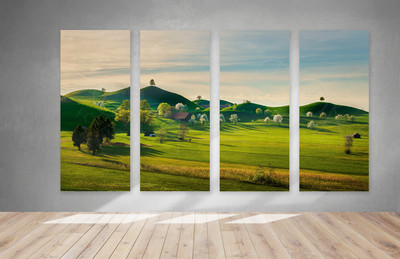 Модульные картина на холсте 4 шт. 52х112см «Зеленые горы» — фото