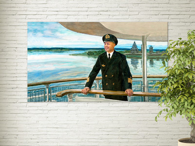Картина-фотомонтаж 100х50см «Капитан на палубе теплохода» — фото