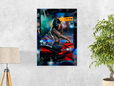 Фотокартина в стиле поп-арт на холсте 60х80см «Девушка на мотоцикле» — фото