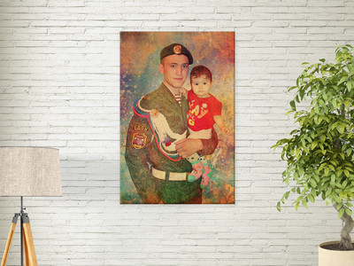 Фотокартина в стиле арт-гранж на холсте 40х60см «Отец и дочь» — фото