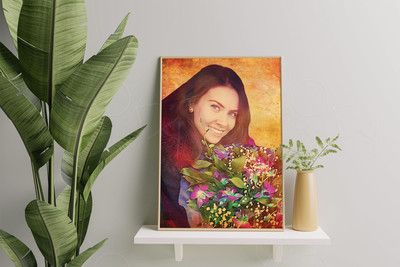 Фотокартина в стиле гранж на холсте 30х40см «Девушка с букетом» — фото