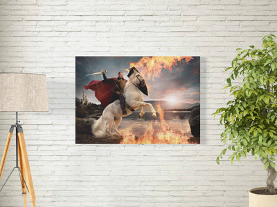 Картина-фотомонтаж на холсте 60х40см «Всадник на белом коне» — фото