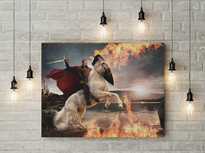 Картина-фотомонтаж на холсте 60х40см «Всадник на белом коне» — фото