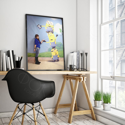 Фотокартина на холсте 40х50см «Девушка с миньонами» — фото