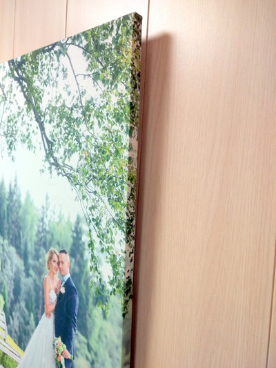 Фотокартина на холсте 50х80см «Молодожены в березовой роще» — фото