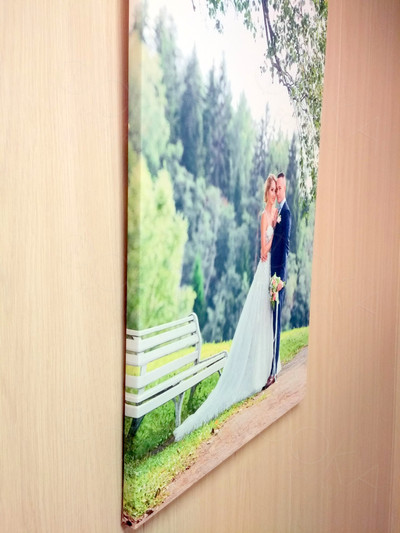 Фотокартина на холсте 50х80см «Молодожены в березовой роще» — фото